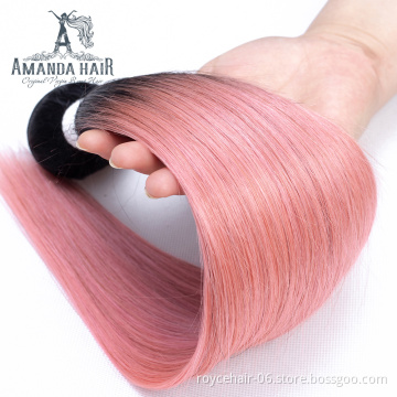 Amanda Ombre color 100% Brazilian Human hair Extensions  Two Tone colored Human Hair bundles with closure T1B Light Pink